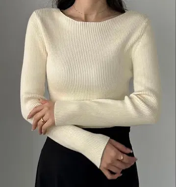 Louere 두꺼운 원단 보트넥 긴팔 리브 니트