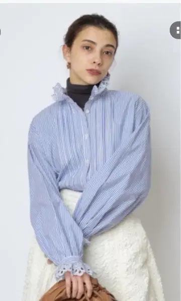 CADUNE 레이스 자수 밴드 카라 블라우스 M