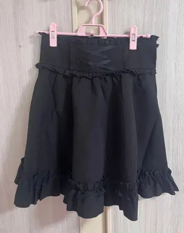 Dear My Love 하트 비쥬 리본 레이스업 프릴 스커트