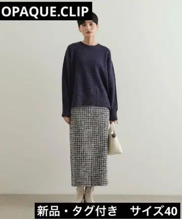 OPAQUE.CLIP 팬시 트위드 내로우 스커트