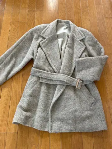 쇼와 레트로 알파카 빅 실루엣 그레이 벨트 울 코트