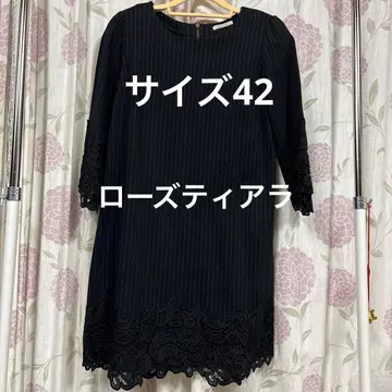 로즈 티아라 스트라이프 패턴 레이스 밑단 원피스