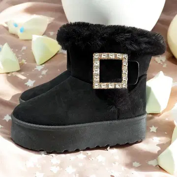 여성용 퍼 포함 통굽 어그 부츠 블랙 컨디션 최상