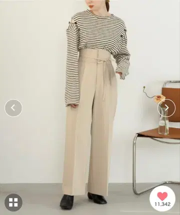 히나리 하이웨스트 리본 팬츠 베이지 free 사이즈 익명 배송