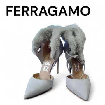 페라가모 퍼 스웨이드 스틸레토 펌프스 그레이 22.5cm