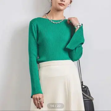 거의 새상품 유나이티드 애로우즈 울 실크 리브 보트넥 니트 풀오버