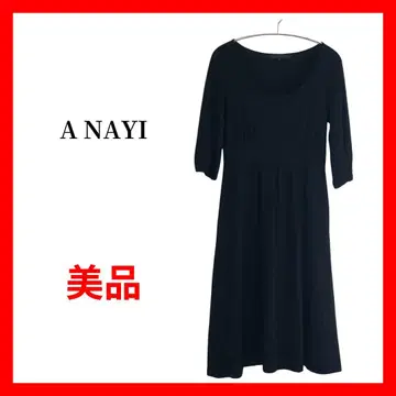 ANAYI 블랙 원피스 심플 7부 소매 미디 기장 포멀 A2041