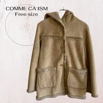 컴시즘 후드 부착 무스탕 코트 프리 사이즈 베이지 캐주얼