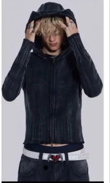 jaded London XS 다크 그레이 더블 집업 후드티