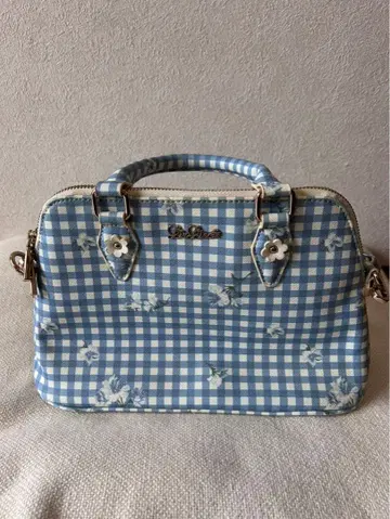 LIZ LISA 꽃무늬 자수 블루 화이트 체크 숄더백