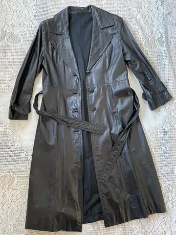 블랙 가죽 롱 코트 트렌치코트