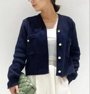 Plage 골드 버튼 니트 자켓 네이비