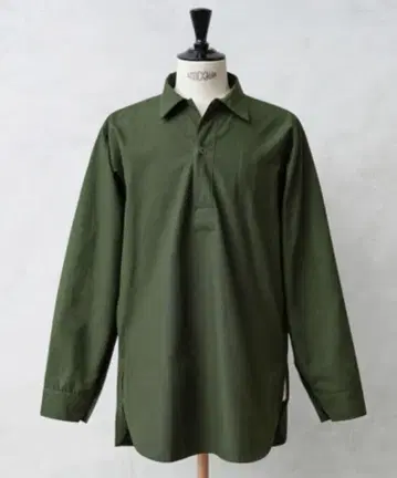 실물 스웨덴군 M-55 풀오버 셔츠 그린 라운드컷