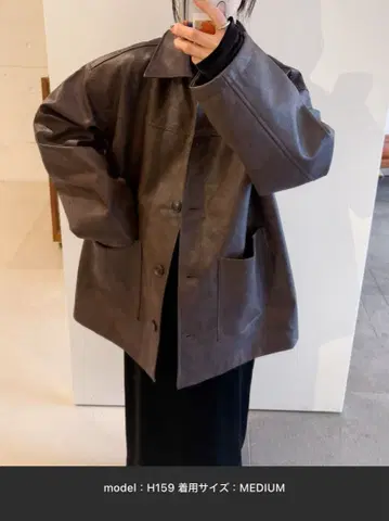 스탠드 칼라 페이크 레더 자켓 select MOCA byson 브라운 M