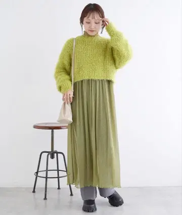 [미사용 새상품] w closet 긴팔 원피스 그린 프리 사이즈 여성용