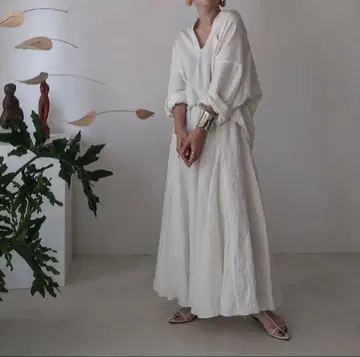 ARGUE 프렌치 린넨 플레어 롱 스커트 O 사이즈