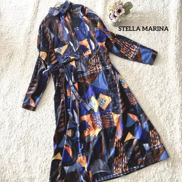 STELLA MARINA 기하학 패턴 셔츠 원피스 긴팔 올 패턴 롱