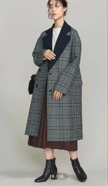 BEAUTY&YOUTH 울 체크 리버서블 코트 블랙 그린
