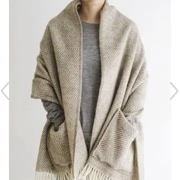 택 포함 새상품 라푸안 크리 포켓 숄 브라운 x 화이트 MARIA