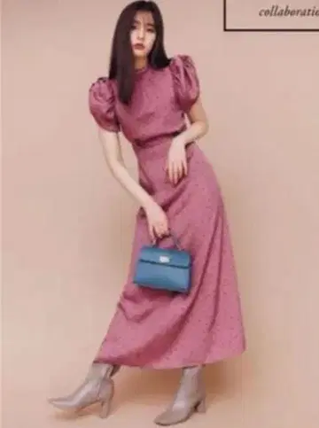 snidel 지속가능성 개더 퍼프 슬리브 도트 원피스 완판템