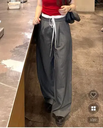 VISCO 스트라이프 와이드 핏 팬츠 nugu