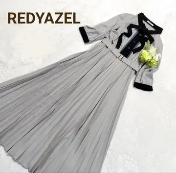 레이디 아젤 바이컬러 플리츠 원피스 롱 기장 7부 소매 보타이