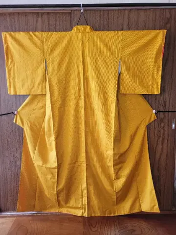 옐로우 컬러 격자 무늬 기모노, 겉옷, 민소매 도향 세트