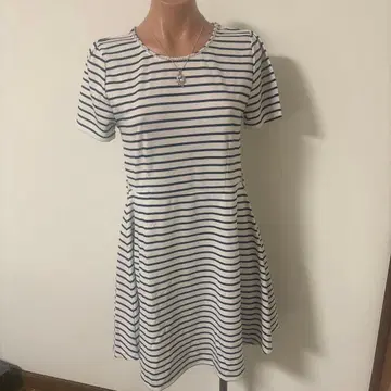 스트라이프 반팔 A라인 원피스 L 사이즈