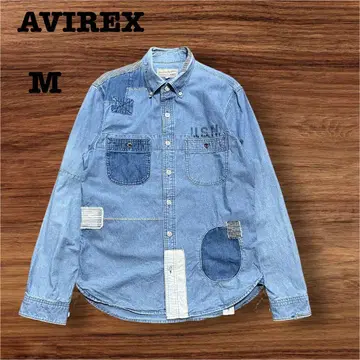 AVIREX 아비렉스 패치워크 버튼다운 데님 셔츠 M