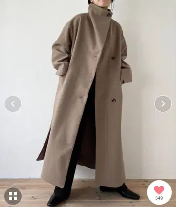 wee9s 스무스 터치 스탠드 넥 롱 코트