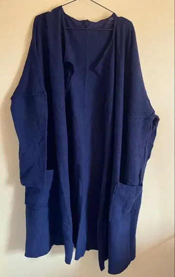 코튼 네이비 긴팔 울 100% 가디건 코트 포켓 부착