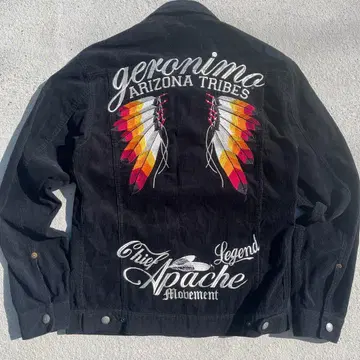 geronimo 아메카지 네이티브 무늬 자수 코듀로이 자켓 블랙 M