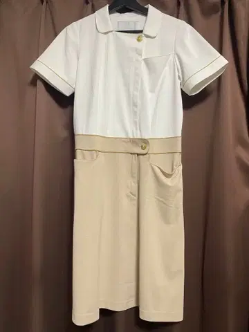 나카이 레벤 반팔 무릎 기장 원피스 L 화이트/베이지