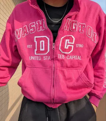 핑크 y2k 스트릿 지퍼 후드티 크롭