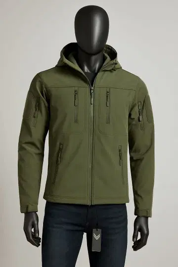 올리브 후드 부착 밀리터리 자켓