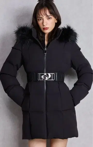 GYDA 벨트 포함 롱 다운 코트 블랙