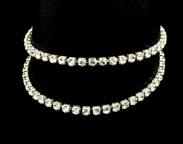 발찌 더블 체인, 큐빅(대형 4mm), 실버