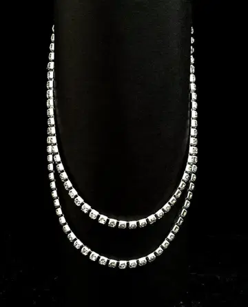 목걸이 더블 체인, 큐빅 (대형 4mm), 실버