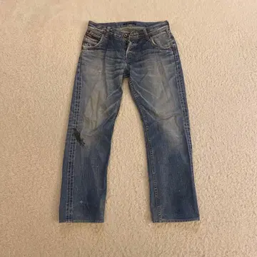 데미지 가공 블루 데님 팬츠