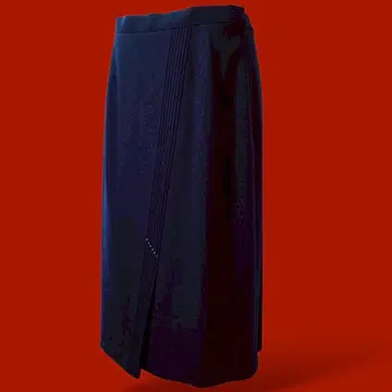 미사용 레트로 고급 아름다운 실루엣 고급 울 스커트 비쥬 네이비