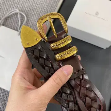 새상품 BRUNELLOCUCINELLI 가죽 벨트 레이스업 오샤레 브라운