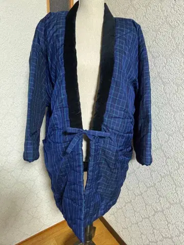 네이비 체크 무늬 도테라 반텐 면 넣은 돈부쿠 LL 사이즈