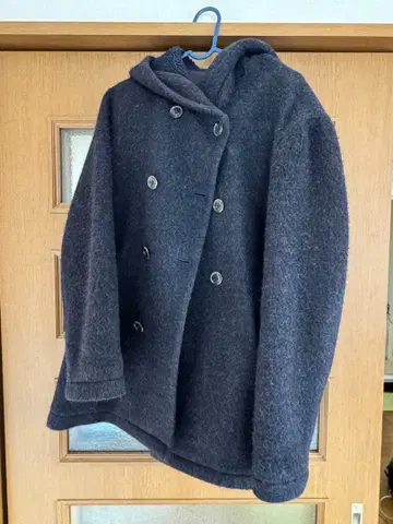 다크 그레이 후드 부착 더블 브레스트 자켓