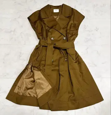 MURUA 브라운 더블 브레스트 트렌치 베스트 코트