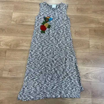 cawaii 자수 꽃무늬 슬리브리스 롱 원피스