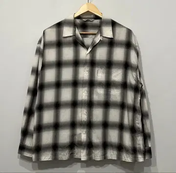 COOTIE 옴브레 체크 무늬 오픈 카라 박스 와이드 셔츠 M