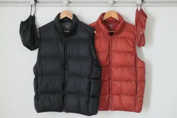 (색상별 2벌) 울트라 라이트 다운 베스트 와이드 퀼트 L 오렌지&블랙