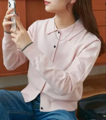 DISCOAT 모찌모찌 카라 부착 가디건 핑크 기타