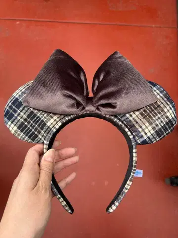 [ 2025 가을/겨울 ] 디즈니랜드 미니 마우스 머리띠 체크 무늬