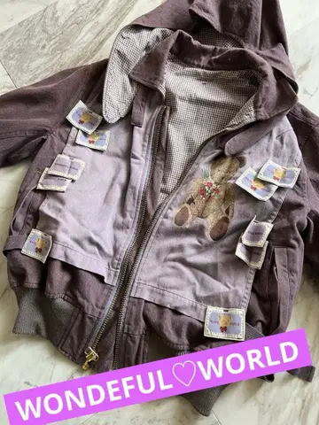 원더풀 월드 곰돌이 와펜 부착 블루종